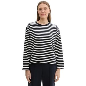 TOM TAILOR Sweatshirt voor dames, 36911 - Navy White Stripe, XL