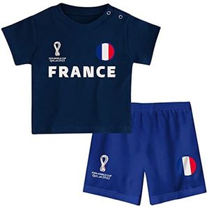 FIFA Unisex Kids Officiële Fifa World Cup 2022 Tee & Short Set - Frankrijk - Home Country Tee & Shorts Set (pak van 1), Wit/Navy, 24 Maanden