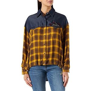 IPEKYOL Womens Verstelbare Taille Denim Mix Plaid Patroon Shirt, Donker Paars, 36