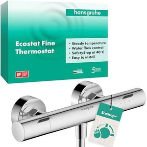 hansgrohe Ecostat Fine - Douchethermostaat opbouw met EcoStop+, Douchekraan met veiligheidsblokkering (SafetyStop) bij 40° C, thermostaat voor de douche, mengkraan voor 1 functie, chroom, 13324000