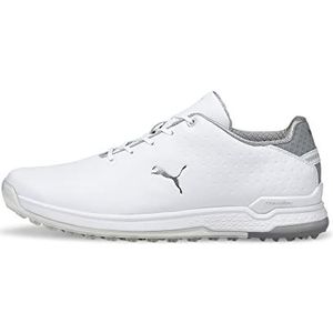 PUMA Men's PROADAPT ALPHACAT Leather Golf Shoe, White-Silver, 8 UK