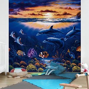 Apalis kinderbehang vliesbehang Dolphins World Fotobehang vierkant, grootte, blauw, 95304 288 x 288 cm blauw