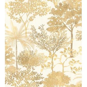 Rasch Behang 867336 - vliesbehang met verschillende bomen in geel, bruin en wit uit de collectie Symphony - 10,05 m x 0,53 m (l x b)