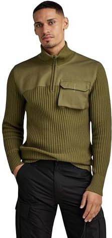 Gebreide Trui - Army - Katoen - Regular Fit - Opstaande Kraag