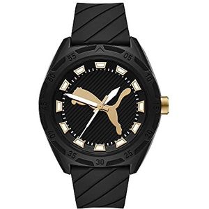 Puma Street Horloge voor heren, kwartsuurwerk met polyurethaan, silicone, lederen of roestvrij stalen band, Zwart en grijstint, 48MM