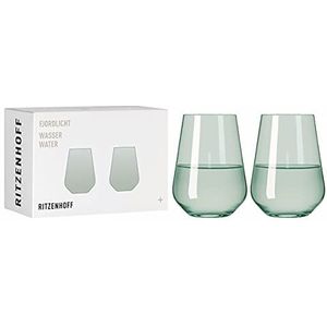 RITZENHOFF 3651004 Waterglas 500 ml Serie fjordlicht nr. 4 – 2 stuks met kleurverloop groen – Made in Germany, kristalglas, 540 milliliter