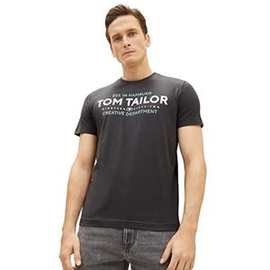 TOM TAILOR Heren T-shirt met logo-print, 10899 - Tarmac Grey, S