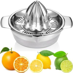Citroenpers, citruspers, roestvrij staal, 18/8, handmatig met houder, 350 ml, diameter 13,8 cm, vaatwasmachinebestendig, professionele kwaliteit, roestvrije sappers, limoenpers, graperuit,