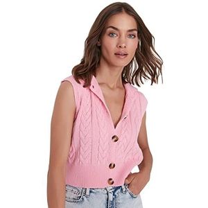 TRENDYOL Dames Crop Polo Collar Knitwear Sweater, Pink, M, roze, M