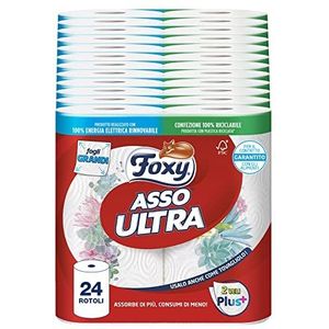 Foxy Asso Ultra Droogdoek met 24 rollen, absorberend en duurzaam, gedecoreerd, 100% hernieuwbare energie, recyclebare verpakking van gerecycled kunststof
