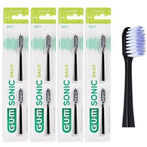 GUM Sonic Daily vervangende borstelkoppen voor GUM Sonic Daily sonische tandenborstel/zachte, microfijne borstelharen voor een zachte, grondige reiniging, elke dag / 4 x 2 stuks (zwart)