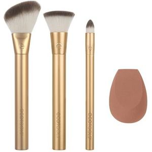 EcoTools Precious Metals Face Blend & Sculpt Set, Make-up Brush Kit, Foundation Brush, Milieuvriendelijke Make-up Borstel Kit, Gerecycled Aluminium, Chroom, Precisie, 4-delige Set