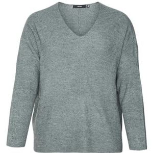 VERO MODA CURVE Dames Vmcrewlefile Ls V-hals blouse Noos Cur pullover, Balsem Green/Detail: melange, 52/54/Grote Maten