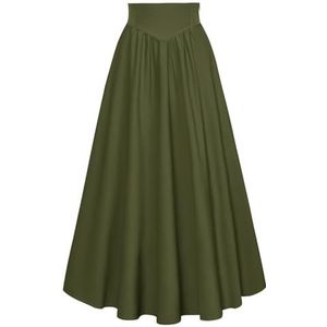 SCARLET DARKNESS Dames Gothic Punk Plaid Midi Rokken Hoge Taille A-lijn Lange Rok, Olijfgroen, M