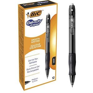 BIC Gel-ocity Originele rollerball gelpennen in zwart, lijndikte medium, navulbaar, verpakking van 12 stuks