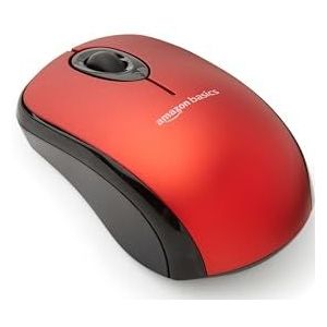 Amazon Basics Draadloze computermuis met nano-usb-ontvanger, rood