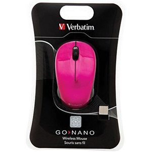Verbatim GO NANO - draadloze muis, optische draadloze muis voor pc en Mac met 2,4 GHz, 1600 dpi resolutie, nano-ontvanger, roze, Eén maat