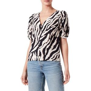 Object Dames Objjacira S/S V-hals Top Noos blouse, Sandshell/Aop: zwart/Fossil Zebra Aop, 42