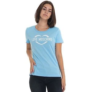 Love Moschino Dames strakke korte mouwen met hart holografische print T-shirt, Lichtblauw, 66 NL