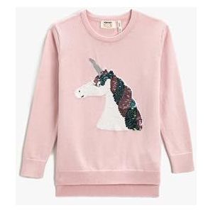Koton Gebreide sweater voor meisjes, eenhoorn, pailletten, geborduurd, roze (275), 11-12 Jaar