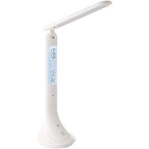 EGLO Coluccia, led-tafellamp, bedlampje met wekker en thermometer, touch dimbaar in treden, bureaulamp van kunststof in wit, bureaulamp neutraal wit