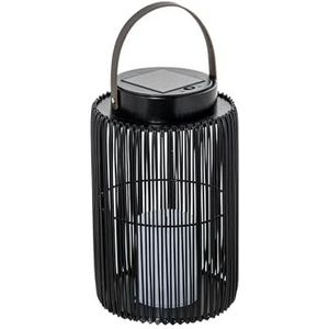 DRW Lantaarn op zonne-energie voor tafel of vloer van hout en metaal, zwart, met led-kaars, 17 x 17 x 38 cm