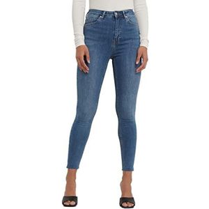 NA-KD Vrouwen Skinny hoge taille Raw Zoom Jeans, Mid Blue, 10 UK, Mid Blauw, 36