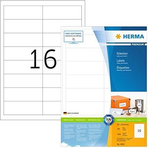 HERMA 4619 universele etiketten A4 (97 x 33,8 mm, 200 velle, papier, mat) zelfklevend, bedrukbaar, permanente klevende adreslabels, 3.200 etiketten voor printer, wit