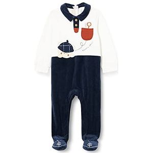 Chicco Rompertje van chenille met broekopening, pyjama voor jongens en peuters, Wit en blauw, 44