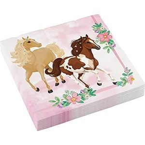 amscan 20 papieren servetten, pony, paarden, bloemen, 33 cm