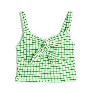 Koton Girls's Crop Tank Top Strappy Tie-Front Detail Gleamy Tanktop, Green Check (02p), 11-12 Jaar