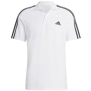 adidas Essentials Piqué Embroidered Small Logo 3-Stripes Short Sleeve Poloshirt voor heren, wit/zwart, L