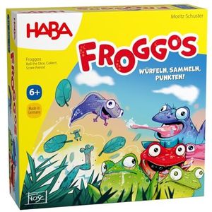 HABA Froggos 2012811001 Verzamelspel, dobbelspel vanaf 6 jaar met brutale speelbewegingen, voor het hele gezin, compact reisspel en meeneemspel