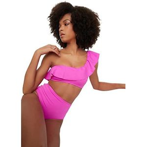 Trendyol Dames Een Schouderbikini-Bovenkant van de Vliegwiel Bikini Top, Pink, 34
