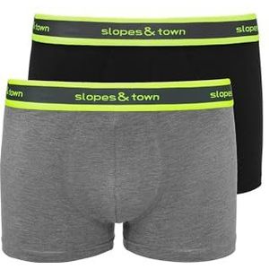 Slopes and Town Bamboo Boxer Shorts Melange Grey/Black (2-Pack), Grijs En Zwart, M