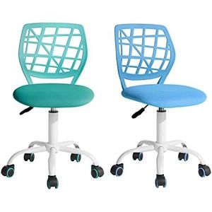 FurnitureR Bureau-kantoor stoffen zitting, ergonomische studeerstoel zonder armleuning, in hoogte verstelbare draaistoel, set van 2, blauw+aqua, 40 x 38,5 x 87 cm