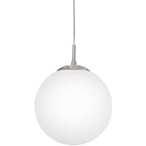 EGLO hanglamp RONDO, 2 lichtbronnen pendelarmatuur, stalen pendellamp, kleur: nikkel mat, glas: opaal mat wit, fitting: E27, Ø: 35 cm