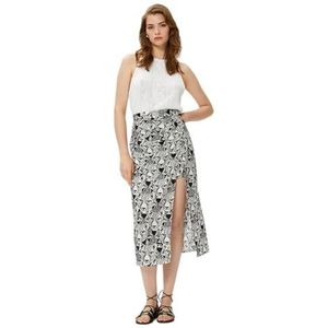 Koton Dames tijgerprint Draped Slitted Midi Rok, ecru design (0d1), 36