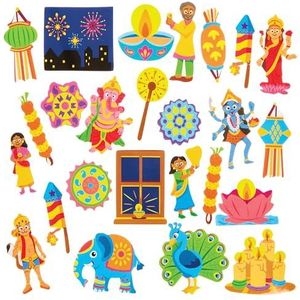 Baker Ross FX591 Diwali Foam Stickers - Set van 200, Diwali Kunst en Knutselspullen voor Kinderen