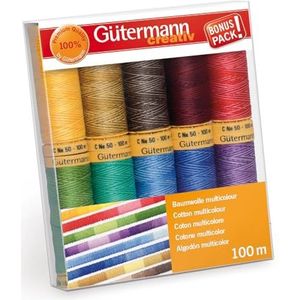 Gütermann creativ Naaigarenset met 10 spoelen katoen 100 m in verschillende multicolour-kleuren
