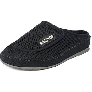 Aerosoft Klittenband-pantolette 6032-4P dames heren pantoffel breedte G-H antislip, zwart, 36 EU