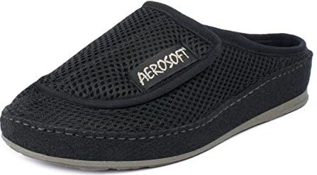 Aerosoft Klittenband-pantolette 6032-4P dames heren pantoffel breedte G-H antislip, zwart, 36 EU
