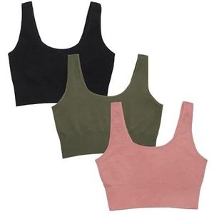 Fruit of the Loom Women's 360 Stretch Longline Sport, Comfortable Wireless Bras, Seamless Full-Coverage for a Natural Shape, Desert Dusk/Olive Night/Black