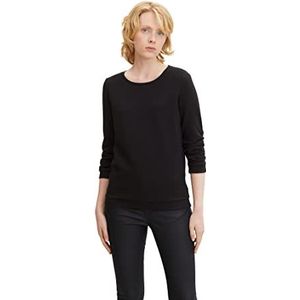 TOM TAILOR Denim Dames Basic sweater met plooien 1034514, 14482 - Deep Black, L