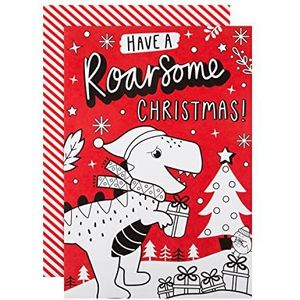 Hallmark Kerstkaart voor kinderen - Fun Crayola Dinosaurus Roarsome Kleur In Ontwerp met Uitklapbare Banner