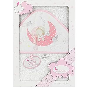 Interbaby 01225-12 baby badhanddoek met capuchon BEAR SLEEPING wit roze, roze