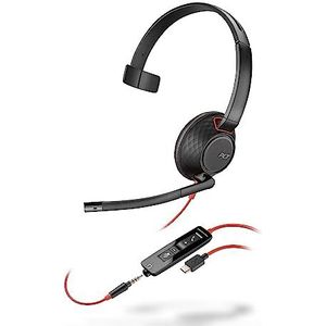 Poly Blackwire 5210 bedrade headset (Plantronics) - Flexibele ruisonderdrukkende microfoon met microfoon - ontwerp met één oor - Aansluiten op pc/Mac, mobiel via USB-C, USB-A of 3,5 mm - Werkt met