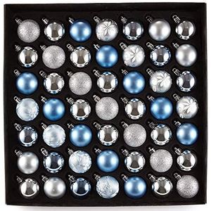 HEITMANN DECO Set van 49 kerstballen, assortiment kerstversiering, blauw lichtblauw en zilver om op te hangen, assortiment kunststof ballen