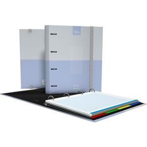 Grafoplás Kuru Ordner met 4 ringen, A4, blauw, inclusief reserverooster 5 x 5 gekleurde rand, papier 90 g, kunststof scheidingswanden, ergonomische gebogen rug, map, perfect schoolmateriaal