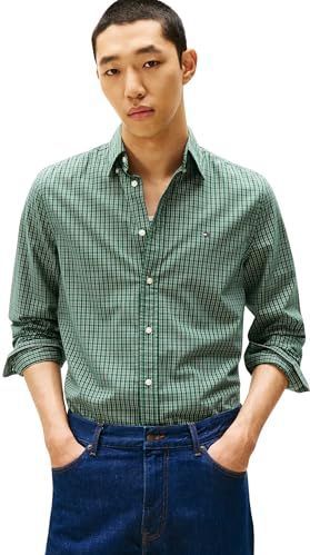 Tommy Hilfiger Heren Flex POPLIN Mini Tartan RF Shirt MW0MW40459 L/S Shirt, groen, S, Groen (Sier Groen/Check), S